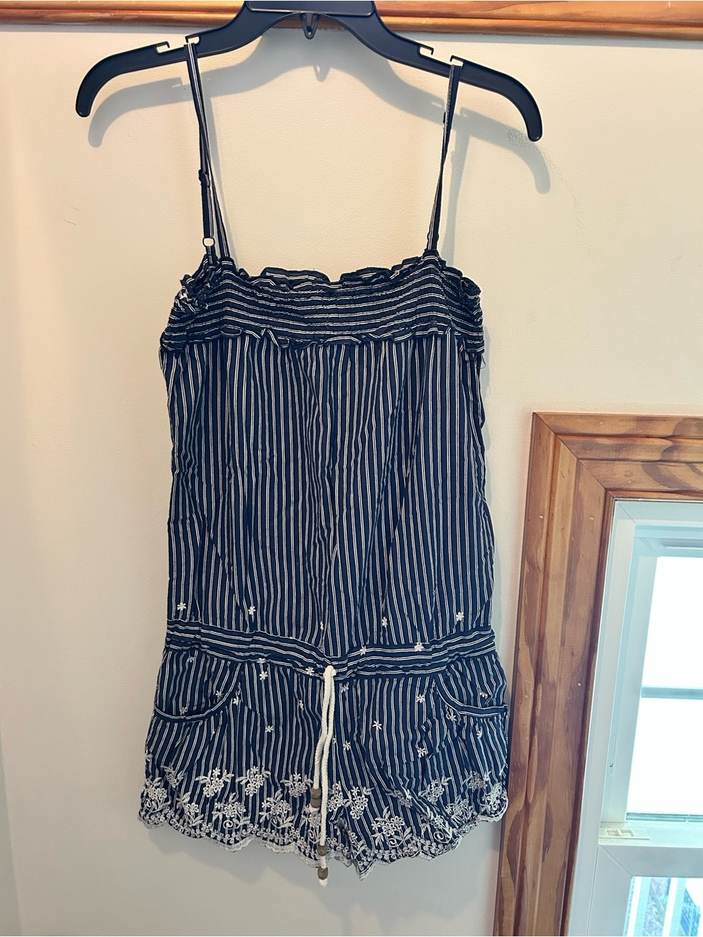 Millau Navy and White Striped Spaghetti Strap Romper